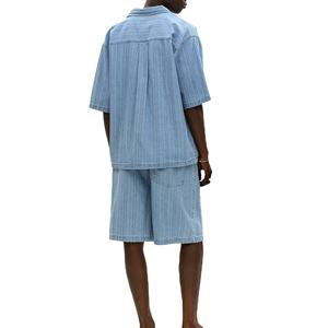 Wholesale Top Quality Denim Short Set for Men Denim Cargo Shorts Custom logo Print Fashion <b>Elastic</b> Waist <b>Jeans</b> Short Set - Product Image 2