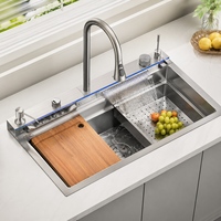 Évier de cuisine en acier inoxydable sur mesure, à encastrer, à cuve unique, avec panier rétractable et planche à découper