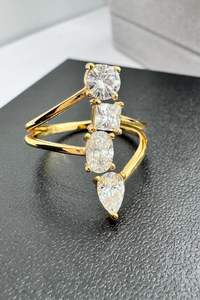 Bague en diamant moissanite, design original unique, multi-coupe, 4 pierres, argent 925, plaqué or 18 carats, cadeau de mariage, de fiançailles, d'anniversaire - Product Image 4