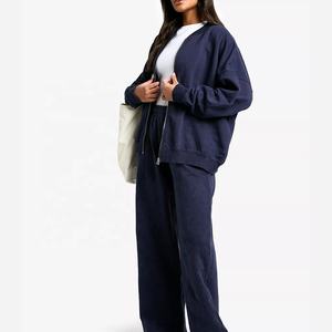 2025 /2026 Wholesale Crop <b>Top</b> Oversize Organic Cotton Hoodie Tracksuit Set Custom Jogger Cotton <b>Fleece</b> 2 Pieces Set <b>Women</b> - Product Image 1
