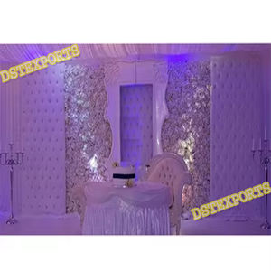 Encantador escenario de boda blanco, decoración de escenario de boda con Panel de cuero, tema blanco, decoración de boda, Reino Unido, EE. UU., Australia, Londres - Product Image 1