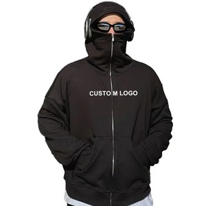 Pasamontañas con capucha personalizable de algodón 100% para hombre con capucha doble con cremallera y hombros caídos Ajuste de gran tamaño Ideal para la comodidad del invierno - Product Image 4