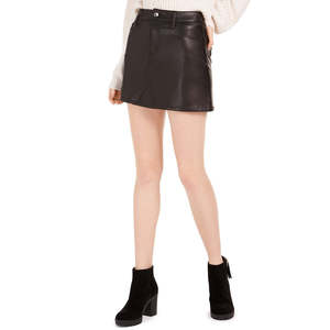 Jupe crayon brillante en similicuir grande taille 7 pour junior, mini-jupe courte en tricot avec matière PU noire - Product Image 1