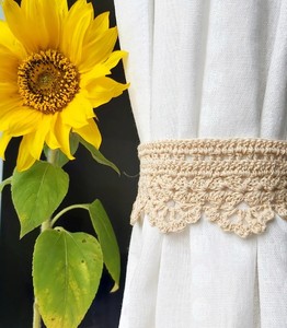 <b>Curtain</b> tie back <b>natural</b> linen crochet lace drape tieback <b>curtain</b> holders - Product Image 1