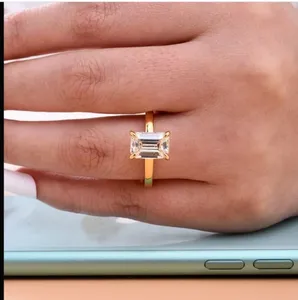 2ct Emerald Cut Moissanite <b>Solitaire</b> Engagement <b>Ring</b> Sterling <b>Silver</b> Rose Gold Plated Wedding Anniversary - Product Image 2