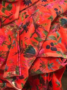 Luxury Cotton <b>Velvet</b> Bird Print Yards Coral <b>Orange</b> <b>Velvet</b> Fabric Upholstery Bag lampshade <b>Curtain</b> Cushion Cover And Home Decor - Product Image 4