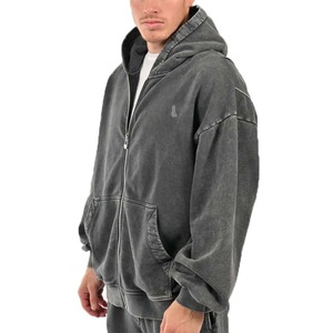 Ropa de calle 100% algodón cremallera hombres invierno ácido lavado chándal conjunto transpirable peso pesado personalizado respetuoso con el medio ambiente diseño personalizado - Product Image 3