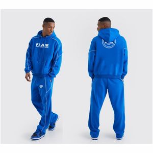 เสื้อฮู้ดสวมหัวผ้าฟลีซผ้าฝ้าย100% โอเวอร์ไซส์สำหรับฤดูหนาวดีไซน์ไหล่ตกดีไซน์สำหรับผู้ชายปัก3D สีพื้นไซส์ใหญ่ - Product Image 1