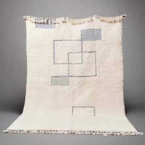 Ouraï — tapis simple en coton, style bohème marocain, en laine, noué à la main, noir, Beige, 1 pièce - Product Image 2