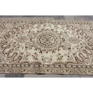 Alfombra de lana tradicional Beige marrón de 4,7x8,7 pies, diseño de retazos turco para entrada, sala de estar, dormitorio, respaldo de látex Rectangular - Product Image 4