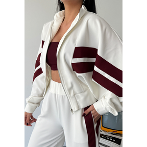 White Tracksuit <b>Set</b> with Thick Black Stripes <b>on</b> Sides - Product Image 6