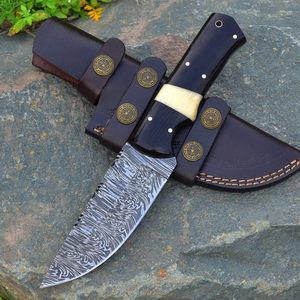 High Quality Handmade Damascus Steel Hunting and Camping <b>Knife</b> with Leather <b>Sheath</b> OEM Supported Fixed Blade Design - Product Image 1