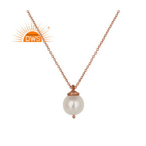 Nueva llegada de plata esterlina chapado en oro rosa collar con colgante de perla blanca natural fabricante de joyería personalizada - Product Image 1