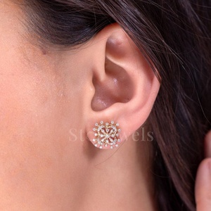 Stonewels Flower Design Brilliant Cut Zircon <b>Stud</b> Earrings 925 Silver Gold/Platinum Plating | Casual/Sporty Style IGI Certified - Product Image 4