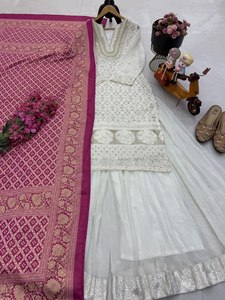 Ensemble de 3 pièces Diwali prêt-à-porter, brodé, de créateur, Salwar Kameez en soie Georgette, style ethnique indien, coupe ajustée, longueur midi, pour mariages et fêtes d'hiver - Product Image 6
