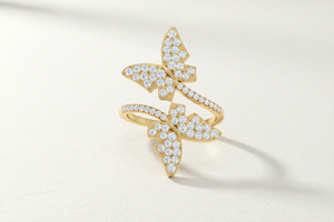 Women's 14K Gold & Natural The Double <b>Butterfly</b> Shape Diamond Ring For Wedding Party Anniversary Gift Romantic Celebrations - Product Image 4