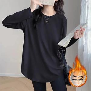 Camiseta de Jersey Casual de Longitud Media para Mujer, de Doble Cara, de Cachemira, Manga Larga, Ajuste Holgado, Estilo Redondo, para Otoño e Invierno - Product Image 6