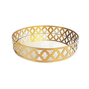 Plateau de nourriture en aluminium et verre de taille personnalisée de conception classique forme ronde pour plateau de service de nourriture de thé et de café fabriqué en Inde - Product Image 2