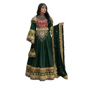 Traje Tradicional Pashtun Kuchi con Diseños Audaces, Vestido Largo de Gasa para Mujer con Bordado Auténtico Hecho a Mano - Product Image 1