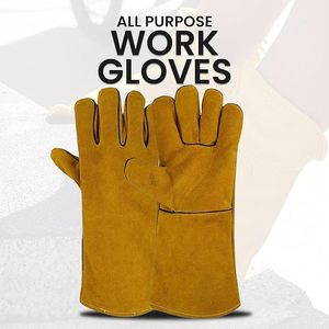 Guantes de trabajo de cuero para hombre y mujer, guantes de jardinería duraderos reforzados, guantes de trabajo de piel de vaca, resistentes a pinchazos y cortes - Product Image 4