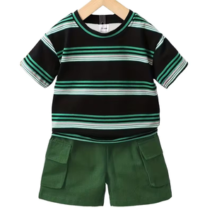Vêtements d'été en coton pour enfants, t-shirt à manches courtes pour bébés garçons, ensemble de vêtements de printemps, quantité personnalisée, costume de plomb - Product Image 1