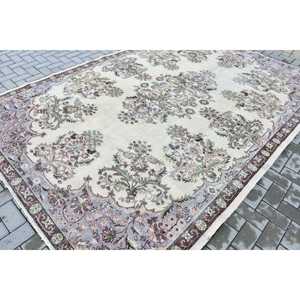 Tapis de 7,1 x 12,6 pieds, tapis turc vintage surdimensionné, tapis en laine blanche - Product Image 2