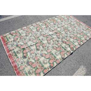 Alfombra clásica de lana turca Vintage Floral Beige 4,8 'X 8,7 ', diseño de retazos hecho a mano para entrada, sala de estar, pasillo, látex - Product Image 2