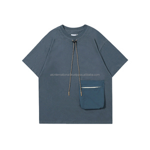 Spring Summer 240G Heavy Cotton T-<b>shirt</b> Vintage Short Sleeve Pocket <b>Patchwork</b> Drawstring 100% Cotton Polyester/Cotton New - Product Image 2