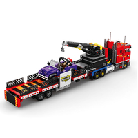 1387PCS Set Blok Bangunan Truk Berat Amerika dengan Crane dan Trailer Lowboy