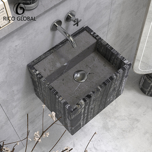 Lavabo de Pared de Mármol Lunar Elegante y Personalizable, Accesorio de Baño Estilo Granja con Toallero Integrado, Diseño Natural Atemporal - Product Image 2