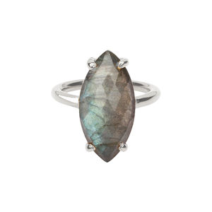 แหวนเพชรหินลาบราดอไรต์ธรรมชาติสีฟ้าขนาด16x10มม. แหวนคริสตัลบำบัดสีเงินสเตอร์ลิง925พร้อมชุดง่ามสีทอง - Product Image 3