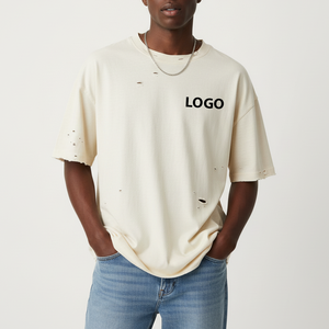 T-shirt Homme Personnalisé Vintage Uni 180 g/m² 100 % Coton Surdimensionné Effet Vieilli Hip Hop Séchage Rapide Respirant Haute Qualité - Product Image 1