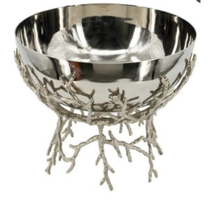 Bol de service en acier inoxydable au design corail de luxe avec support de branche bol de fruits et de noix décoratif en métal élégant pour la décoration intérieure - Product Image 1