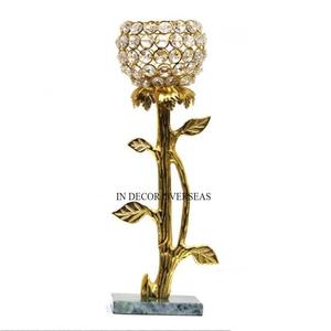 Villa fiestas y mesa de centro de mesa boda decoración hojas diseñador chapado en oro Metal y cristales con cuentas portavelas suministro - Product Image 1