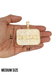 Pendentif rectangulaire avec plaque nominative D'VINS JEWELS, plaqué or 14 carats, diamant, bijoux hip-hop unisexe - Product Image 2