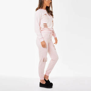 Ensemble de survêtement décontracté 2 pièces pour femme, effet délavé et usé, sweat-shirt et pantalon de jogging, coupe ample, style streetwear, idéal pour la gym, vente en gros - Product Image 3
