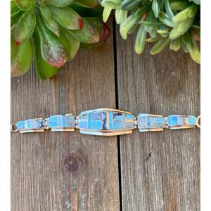 Pulsera de Eslabones Finos con Incrustaciones de Turquesa Natural Golden Hill y Plata de Ley de Stanley Manygoats - Product Image 1