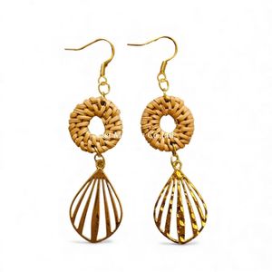 Pendientes Colgantes de Ratán Vintage al por Mayor, Joyería Artesanal Tejida con Fibra Natural de Vietnam - Product Image 1