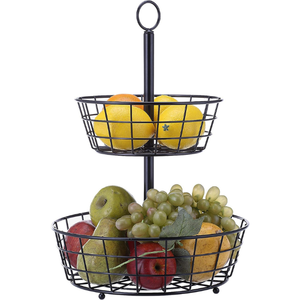 Paniers de rangement pour fruits et légumes à usage quotidien en saule à 2 niveaux avec poignées de rangement pour la cuisine - Product Image 1