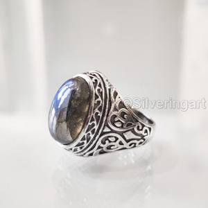 Vente en gros de bagues pour hommes, pierres précieuses labradorite de feu bleu naturel, bague de naissance, bijoux fins lourds de toutes tailles, bague en argent sterling 925 - Product Image 2