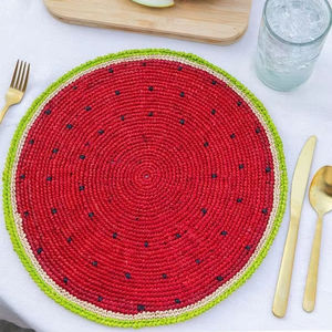 Funny Red Watermelon Shaped <b>Paper</b> Raffia Crocheted Round <b>Placemats</b> - Product Image 1