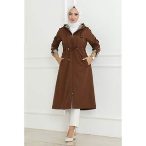 Manteau trench long à capuche et fermeture éclair pour femme, couleur beige, tissu tissé, doublure 100% coton, rembourrage en coton, usage quotidien, Mega Merchant 19205 - Product Image 3