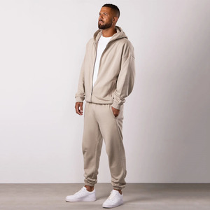 100% algodón de longitud completa Light Sand 2 piezas conjunto de chándal para hombre transpirable Sudadera con capucha y pantalones de chándal último gimnasio ropa deportiva Jogger Set - Product Image 1