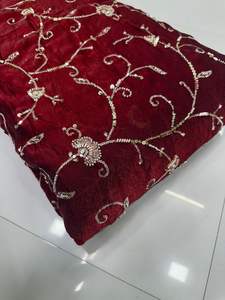 Designer Silk Embroidered <b>Fabric</b> with <b>Bead</b> and Stone Floral Motifs for Suits Sarees and Festive Ethnic Wear - Product Image 4