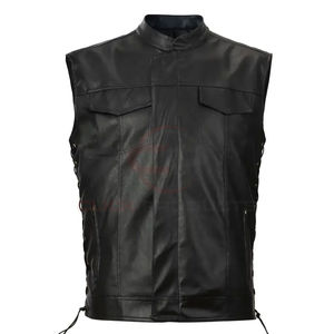 Designer Men's Retro Slim Fit Sleeveless Leather Jacket Stylish Biker Streetwear <b>Casual</b> Winter Breathable OEM Service <b>Waistcoat</b> - Product Image 1