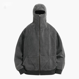 Última moda personalizada estilo de la calle 100% algodón lavado ácido cremallera completa Sudadera con capucha de los hombres Diseño personalizable con su propio logotipo - Product Image 3