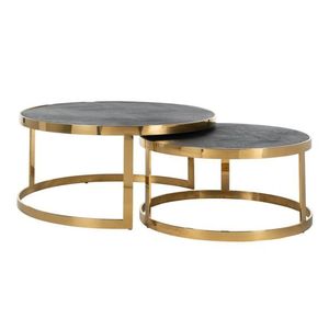 Ensemble de 2 tables basses de style farmhouse Blackbone Gold, en fer forgé fait main, plateau relevable en marbre, pour le salon - Product Image 3