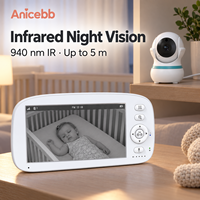 Anicebb Moniteur pour bébé de 5 pouces, vision nocturne infrarouge, alertes sonores VOX, 2,4 GHz FHSS, audio bidirectionnel, sans Wi-Fi, BM5G08L pour les soins de la nurserie