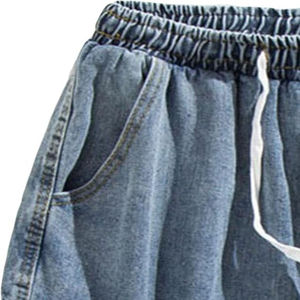 กางเกงยีนส์ขาสั้นทรงหลวมสำหรับผู้ชายกางเกงขาสั้นผ้าฝ้าย100% ทรงตรงเอวสูงถักปานกลางฤดูร้อน - Product Image 3