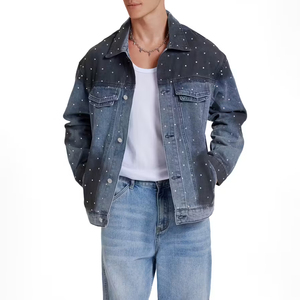 Chaquetas vaqueras para hombre de estilo callejero de alta calidad 100% algodón con logotipo frontal de diamantes de imitación Servicio OEM Precios bajos para el invierno - Product Image 2